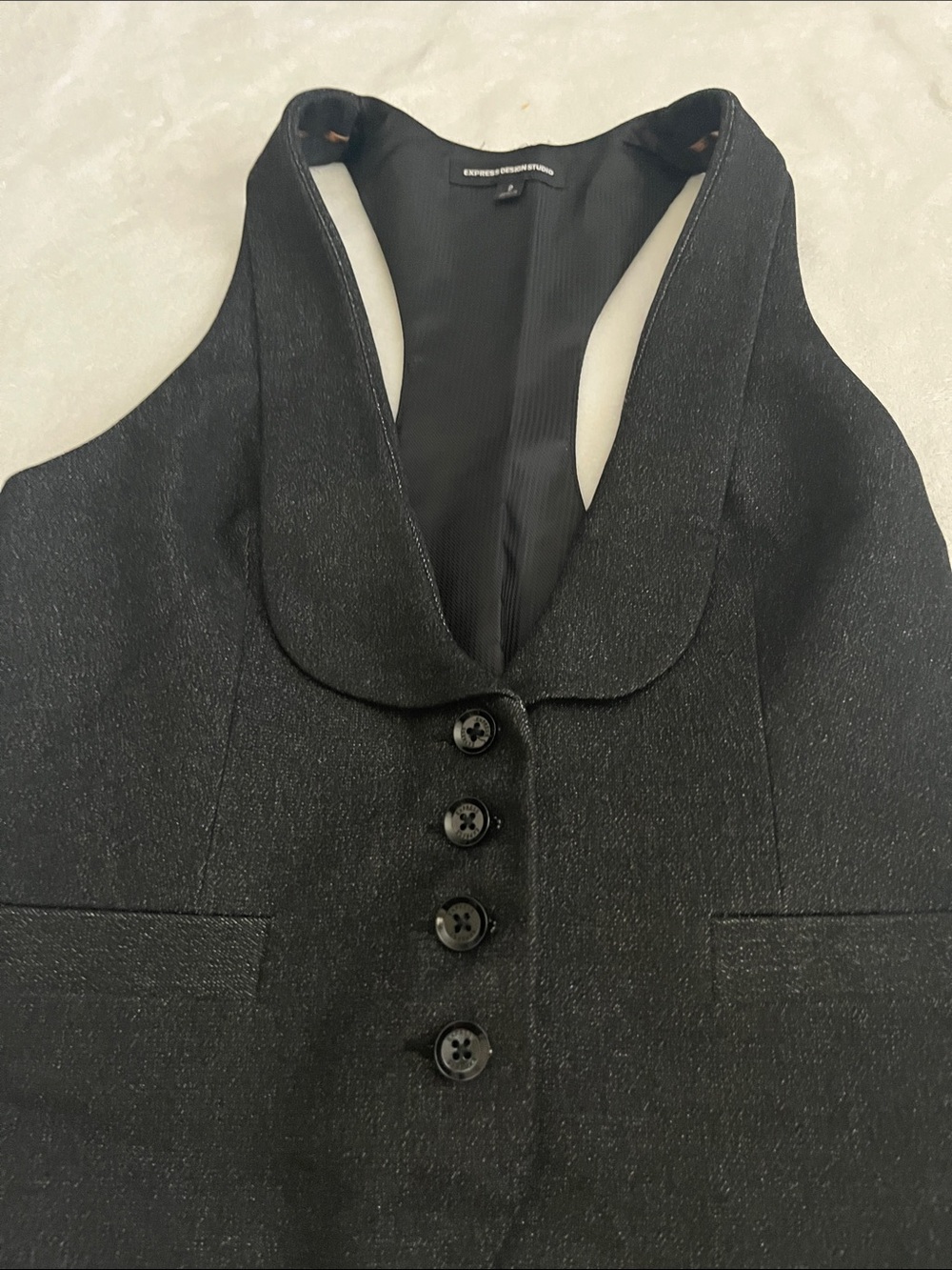 Express Black Shimmer Button-Front Vest - Picture 3 of 4